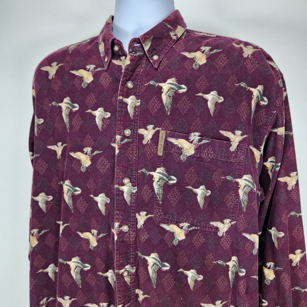 North River Outfitters Men Large Corduroy Long‎ Sleeve Mallard Duck Shirt Cotton